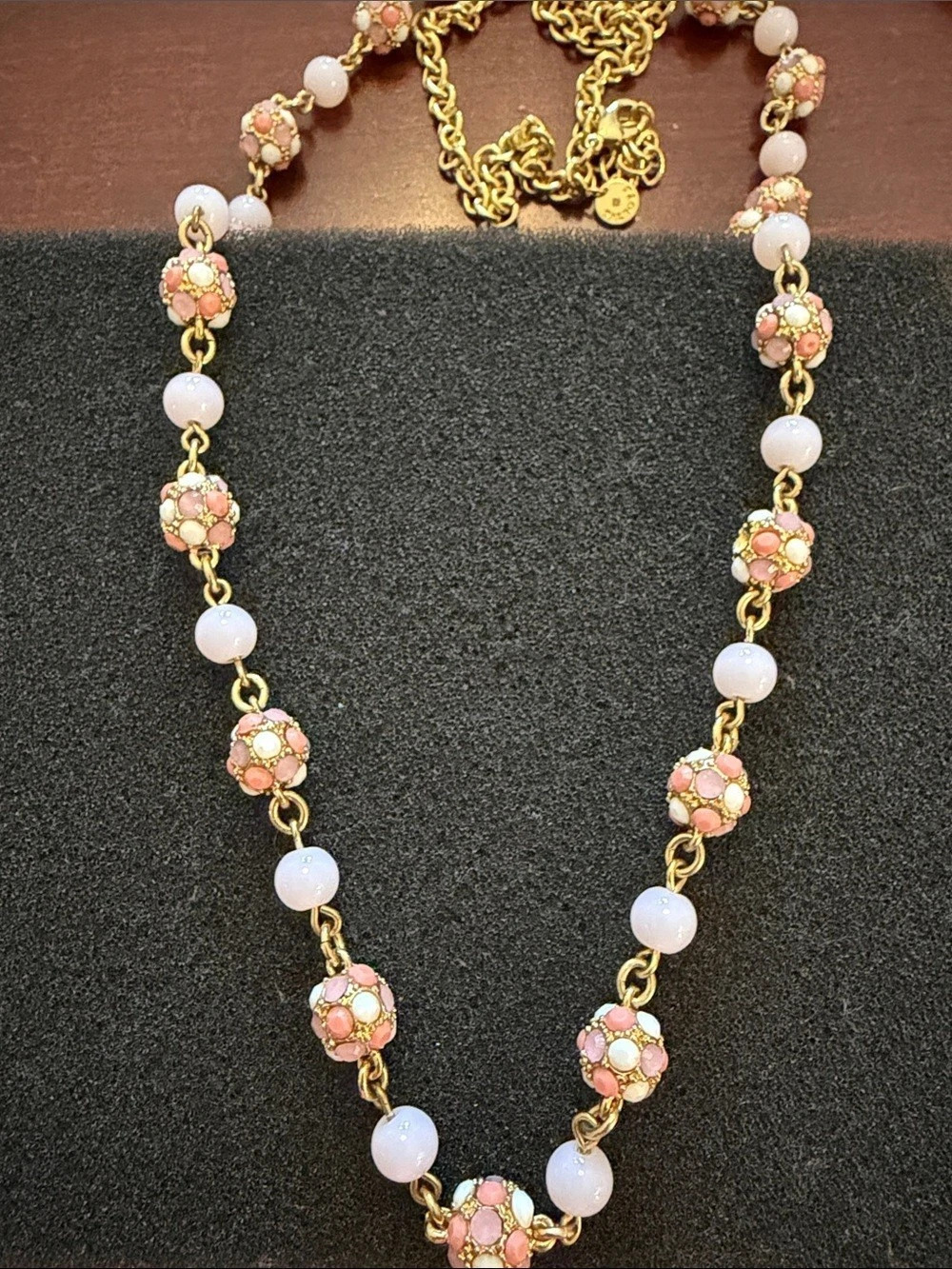 Talbots Pink & White Beaded Statement Necklace